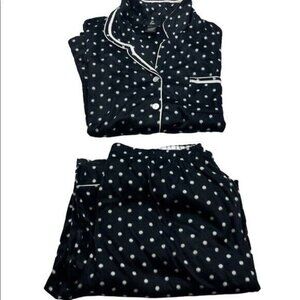NWOT Aria Women's Flannel Pajamas Black/White polka dot Size Large